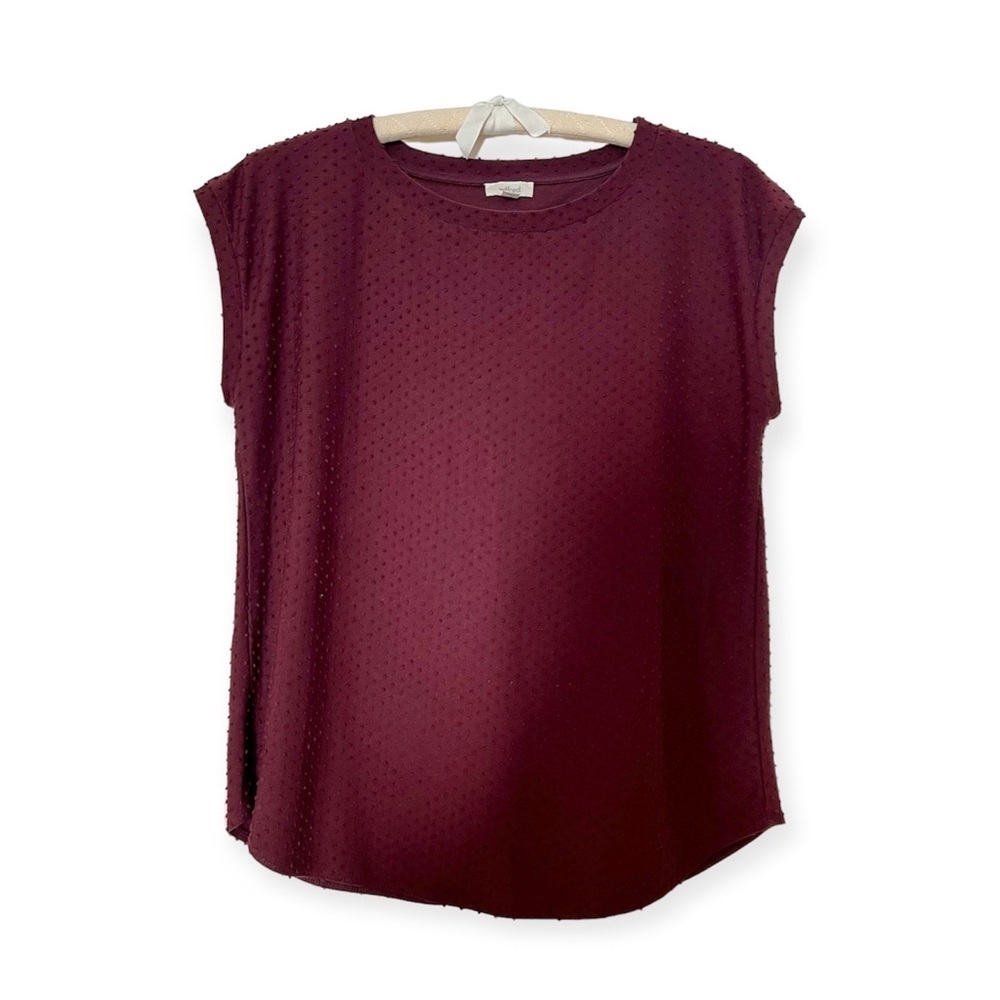 Aritzia Wilfred Burgundy Short Cap Sleeve Textured Blouse Open Cross Back - Sz L